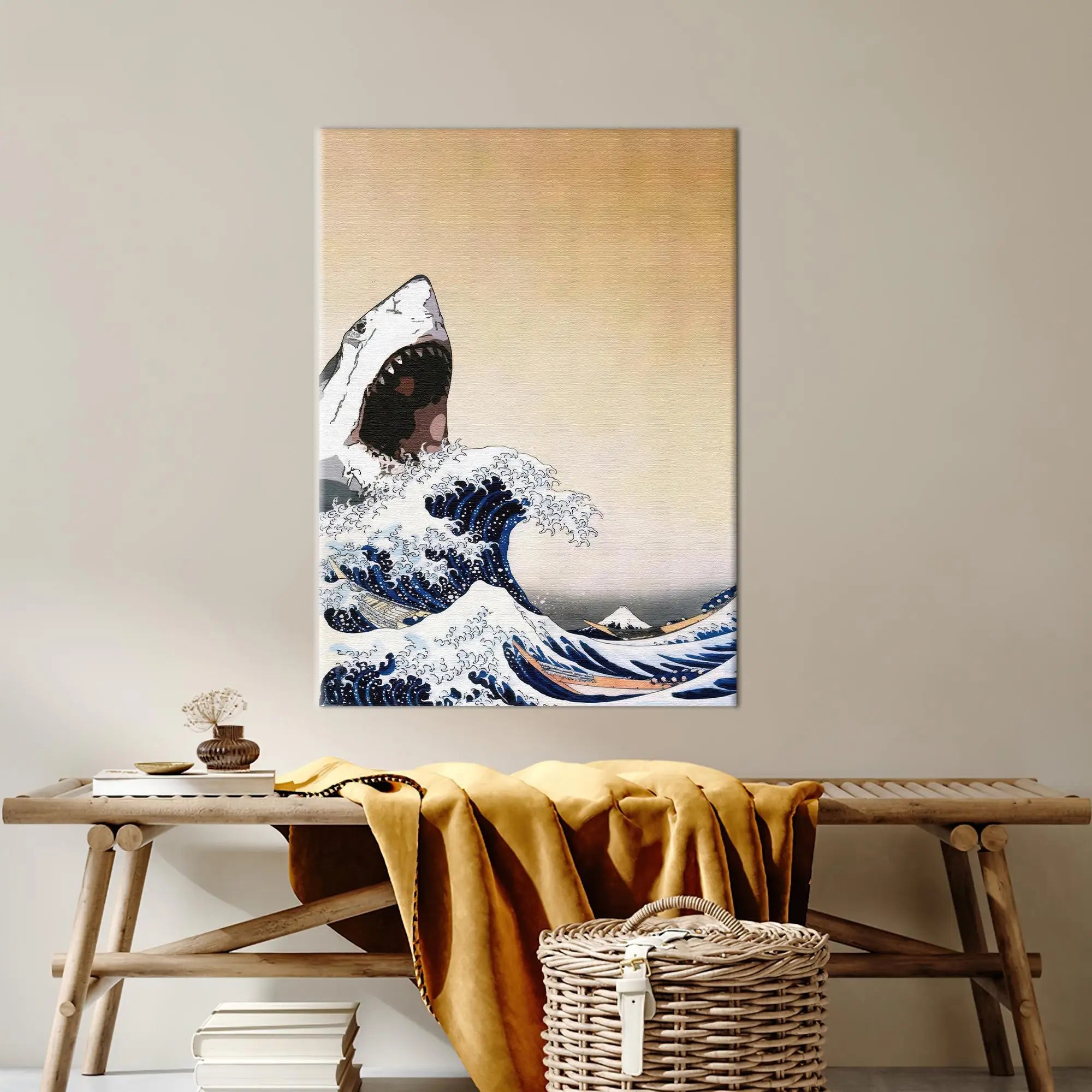 Printed Abstract Shark Wave Canvas - Modern Office Wall Decor Art,Gallery Wrapped