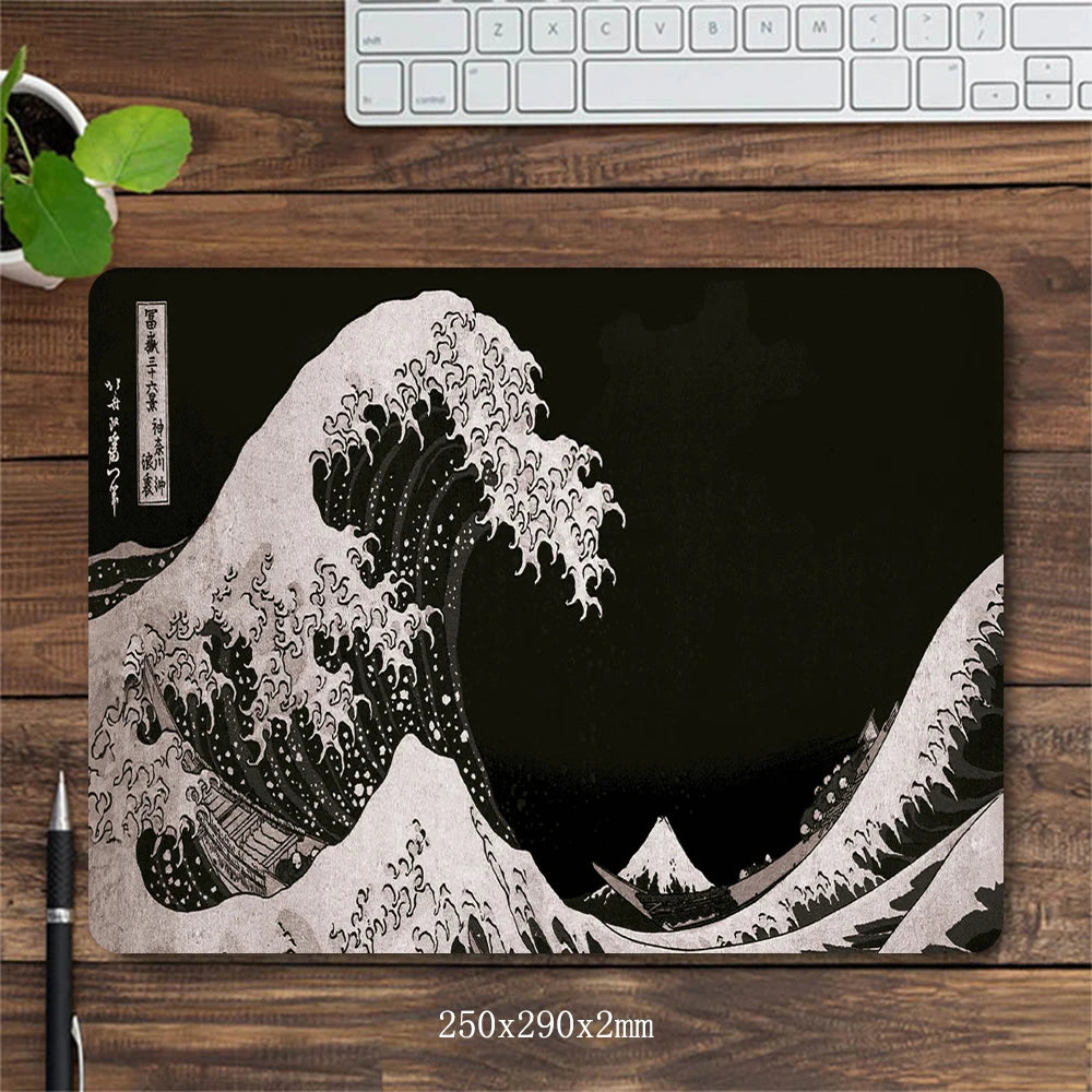 The Great Wave Off Kanagawa Black Gaming Mouse Pad Cushions Non-slip Pad Pad on The Table Carpet Gamepad Desk Gadget Mouse Mat