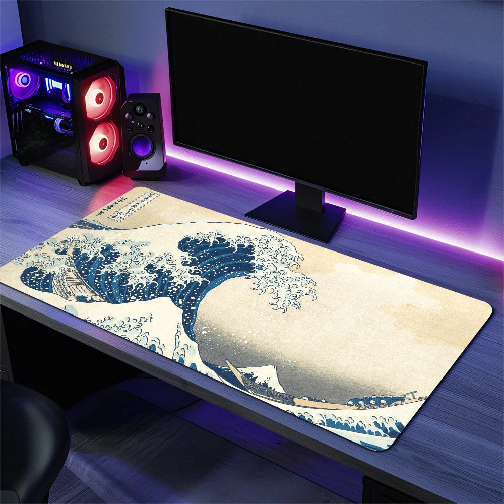 The Great Wave off Kanagawa Mouse Pad Large Desk Mat Keyboard Ergonomic Office Rubber PC Non-slip Anti-fray Home Custom