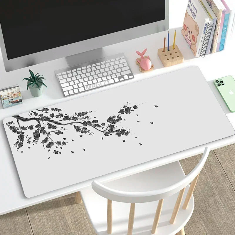 Japanese Style Pink Sakura Mouse Pad Black White XXL Gaming Office Mats Large Desk Mat Torii Art Rugs Laptop Gamer Table Cushion
