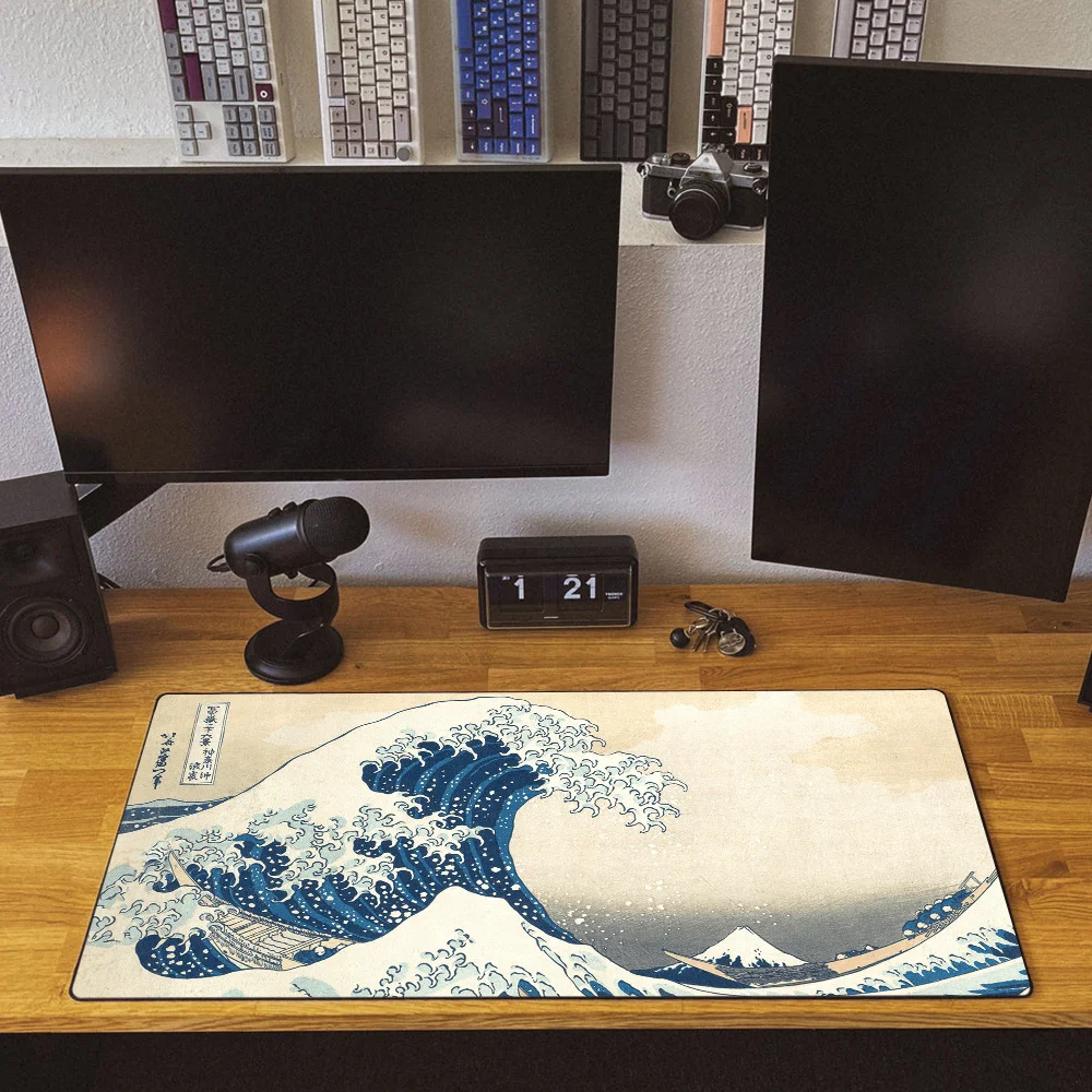 The Great Wave off Kanagawa Mouse Pad Large Desk Mat Keyboard Ergonomic Office Rubber PC Non-slip Anti-fray Home Custom